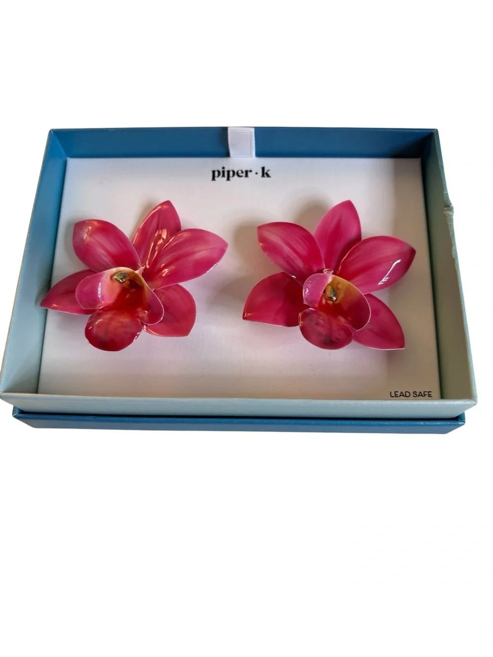 Piper•k Vibrant Pink Orchid Statement Earrings w/hints of Red & Yellow.